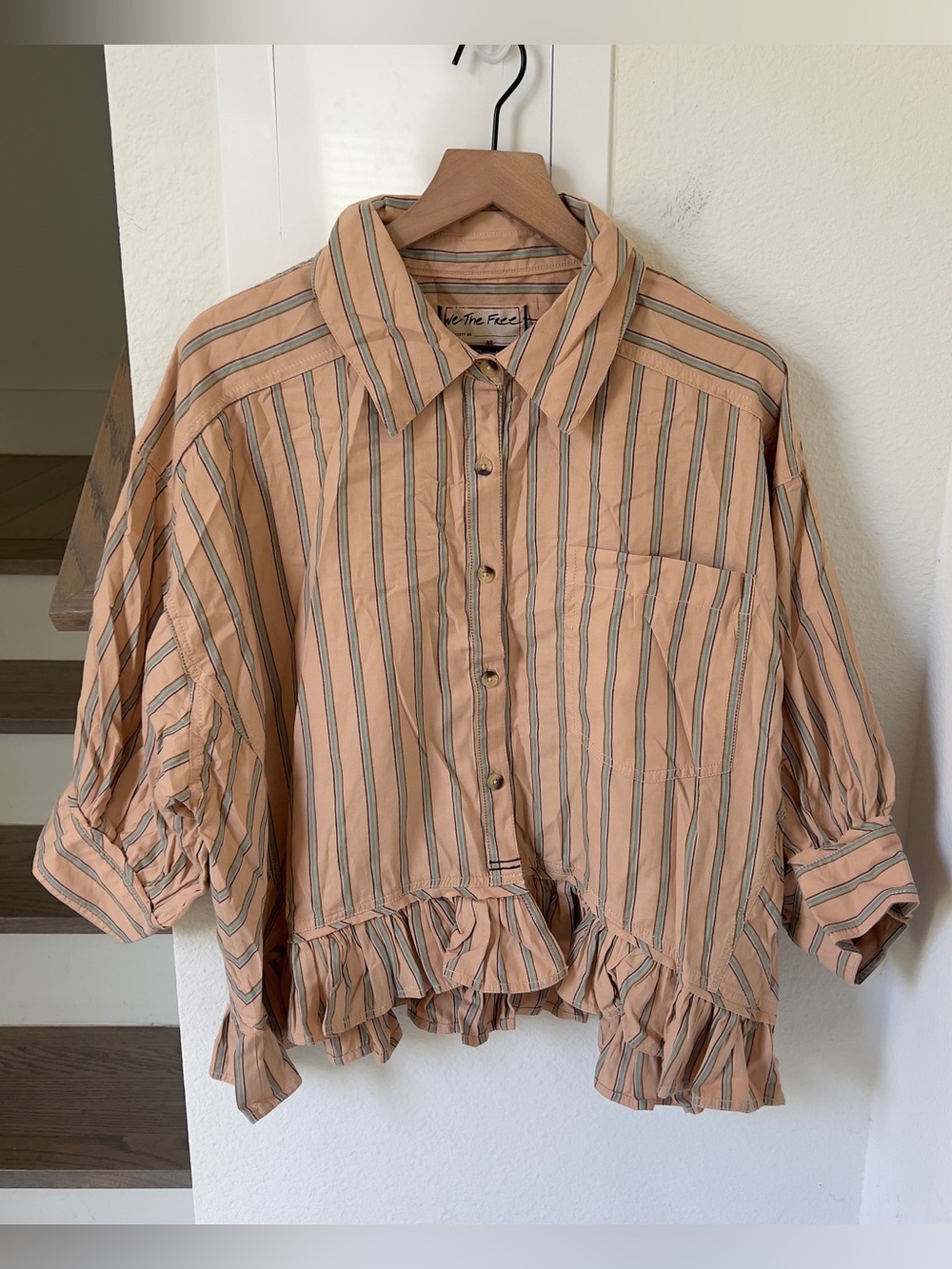 Free People We The Free Bailey Stripe Shirt - Beige - XL - NWT